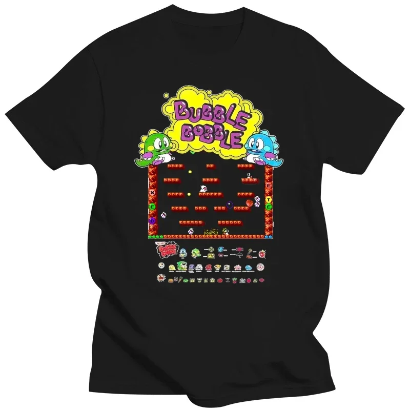 fashion heavyweight vintage Summer Bubble Bobble Videogame Arcade T-shirt Mens Round  Cotton Short Sleeves Fashion Tee shirts