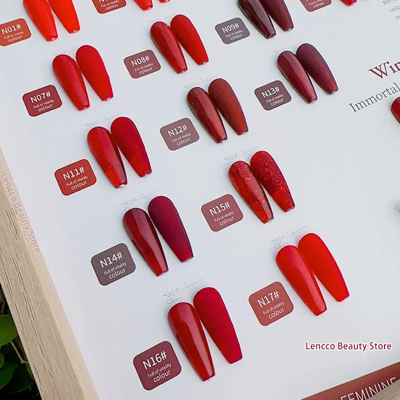Lencco 24 pièces automne rouge série vernis à ongles Gel avec ColorCard Nail Art Semi Permanent manucure tremper LED UV Gel pour ongles 15ml