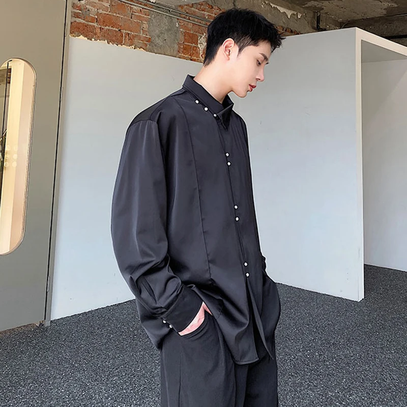 LUZHEN Asymmetric Neck Loose Casual Long Fashion Elegant Sleeve Shirt Men's 2026 Autumn Handsome Temperament Male Clothes JY8618