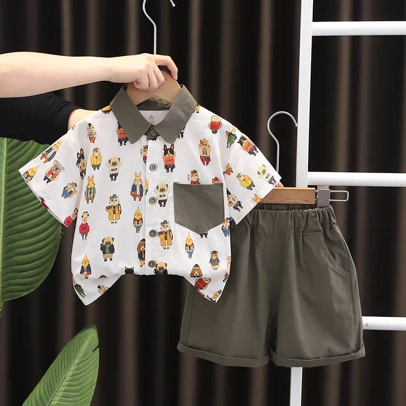 Camisas e shorts de manga curta animal para bebê menino, conjuntos de roupas infantis em toda a impressão, roupas infantis de verão, 9 a 12 meses, 2024