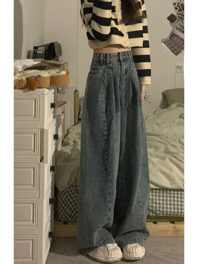 

High Waist Wide Leg Jeans Women's Loose Fit Straight Leg Long Pants Spring Autumn plus Size Retro Style Casual Trousers