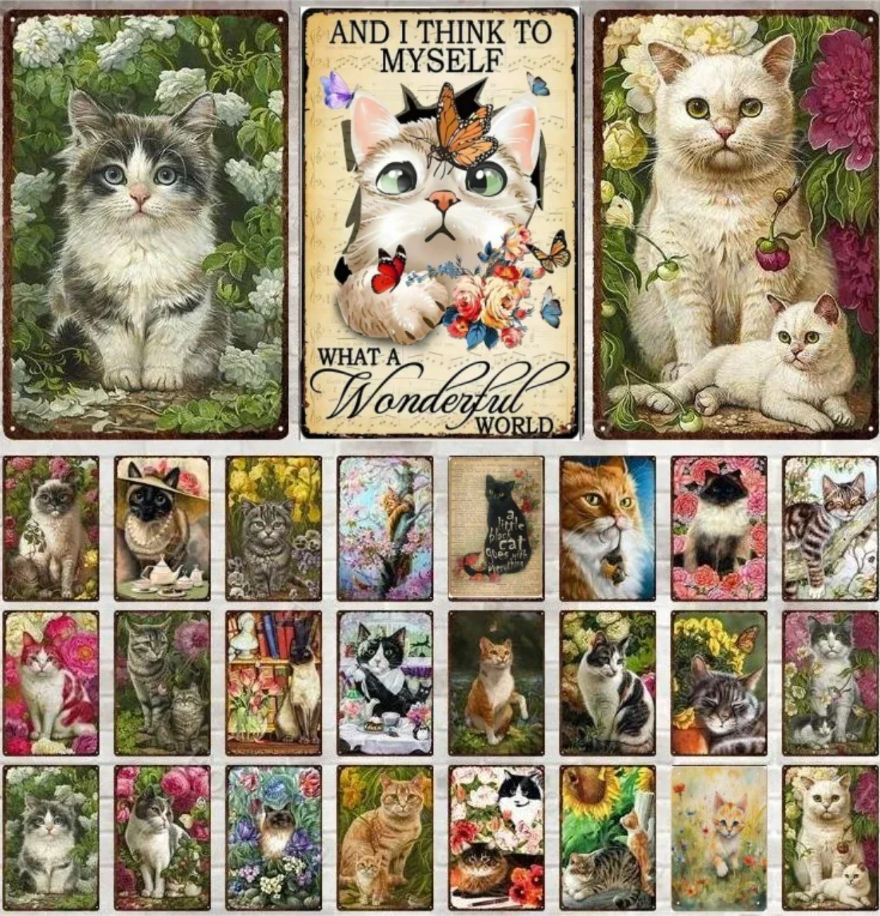 Cats in the garden Vintage Metal Signs Tin Plates Garden Decor Metal Poster Home Decoration Living Room Wall Art Iron Painting