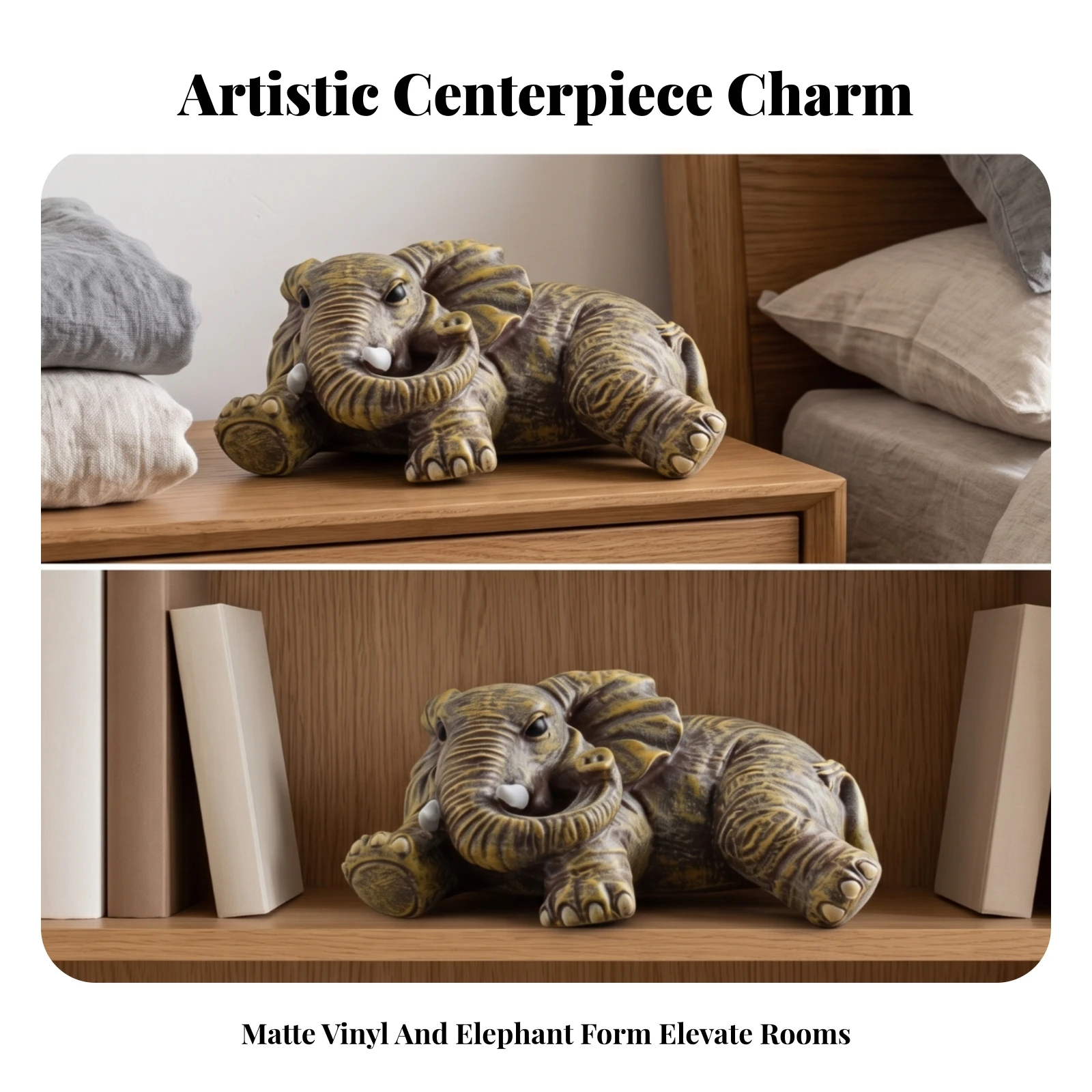 Elephant Figurine Elegant Elephant Ornament Compact Textured for Collectors, Desk, Shelf