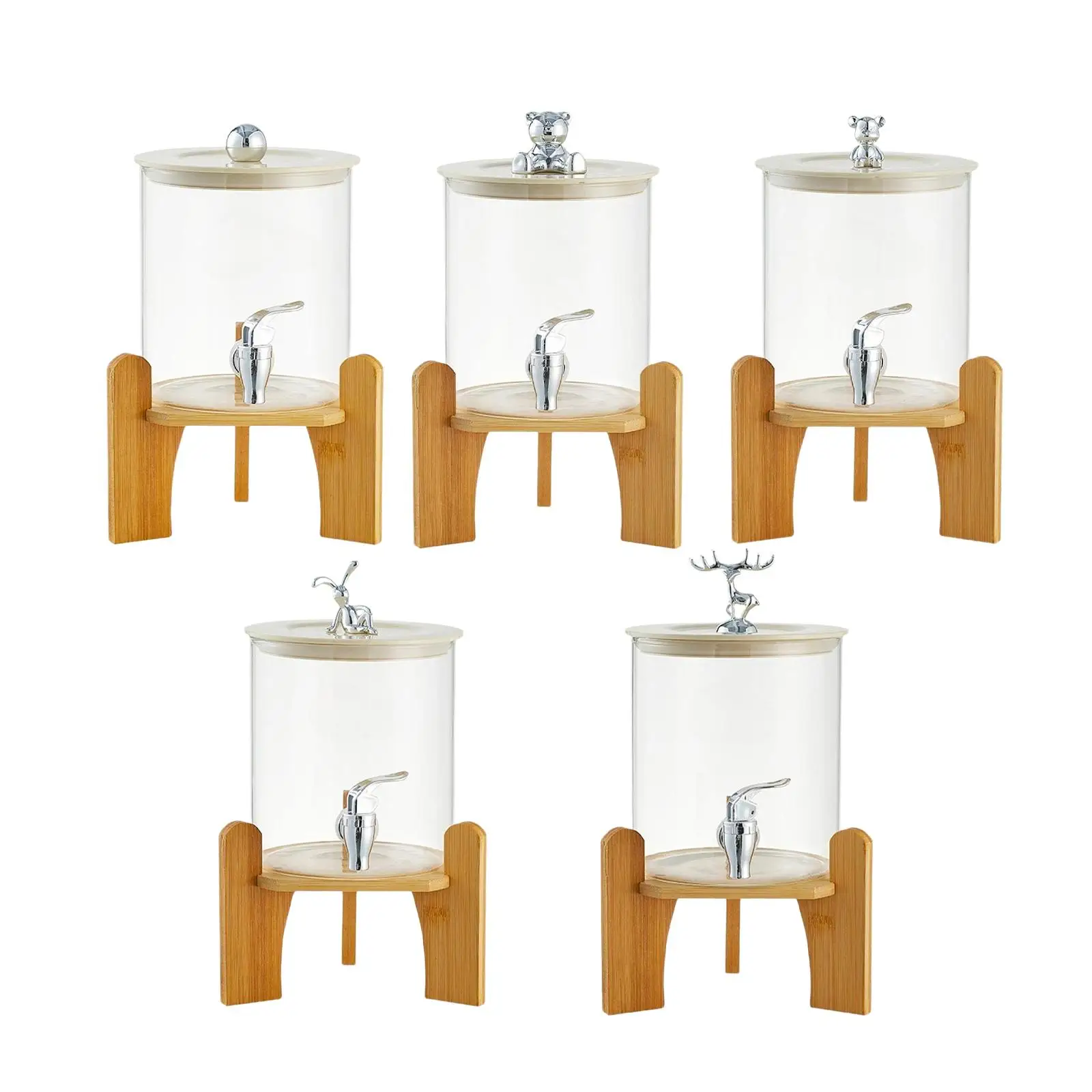 Glass Drink Dispenser Juice Dispenser with Bamboo Stand and Spigot for Lemonade Restaurants Gatherings Juice
