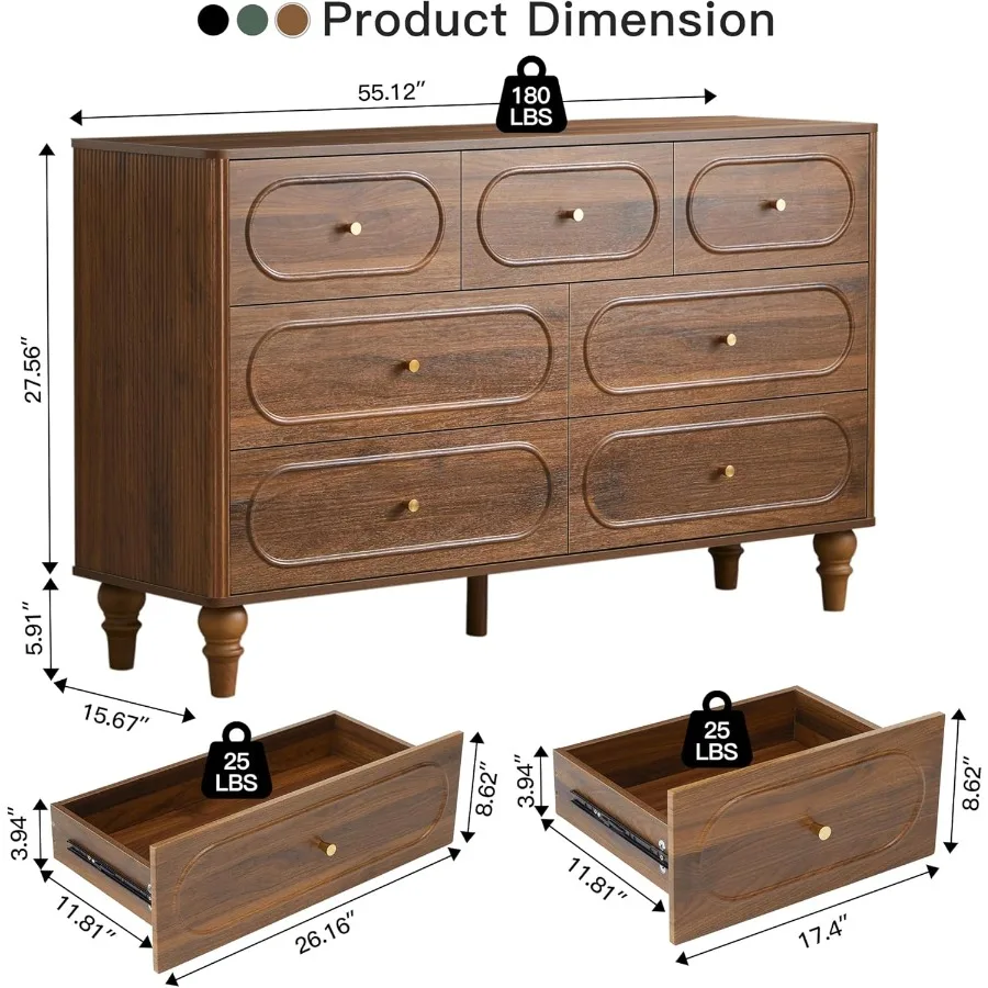 خزانة ذات 7 أدراج مخدد لغرفة النوم، خزانة ذات أدراج حديثة لمنتصف القرن، تخزين خشبي، منظم تسريحة كبير لغرفة النوم والمعيشة #2