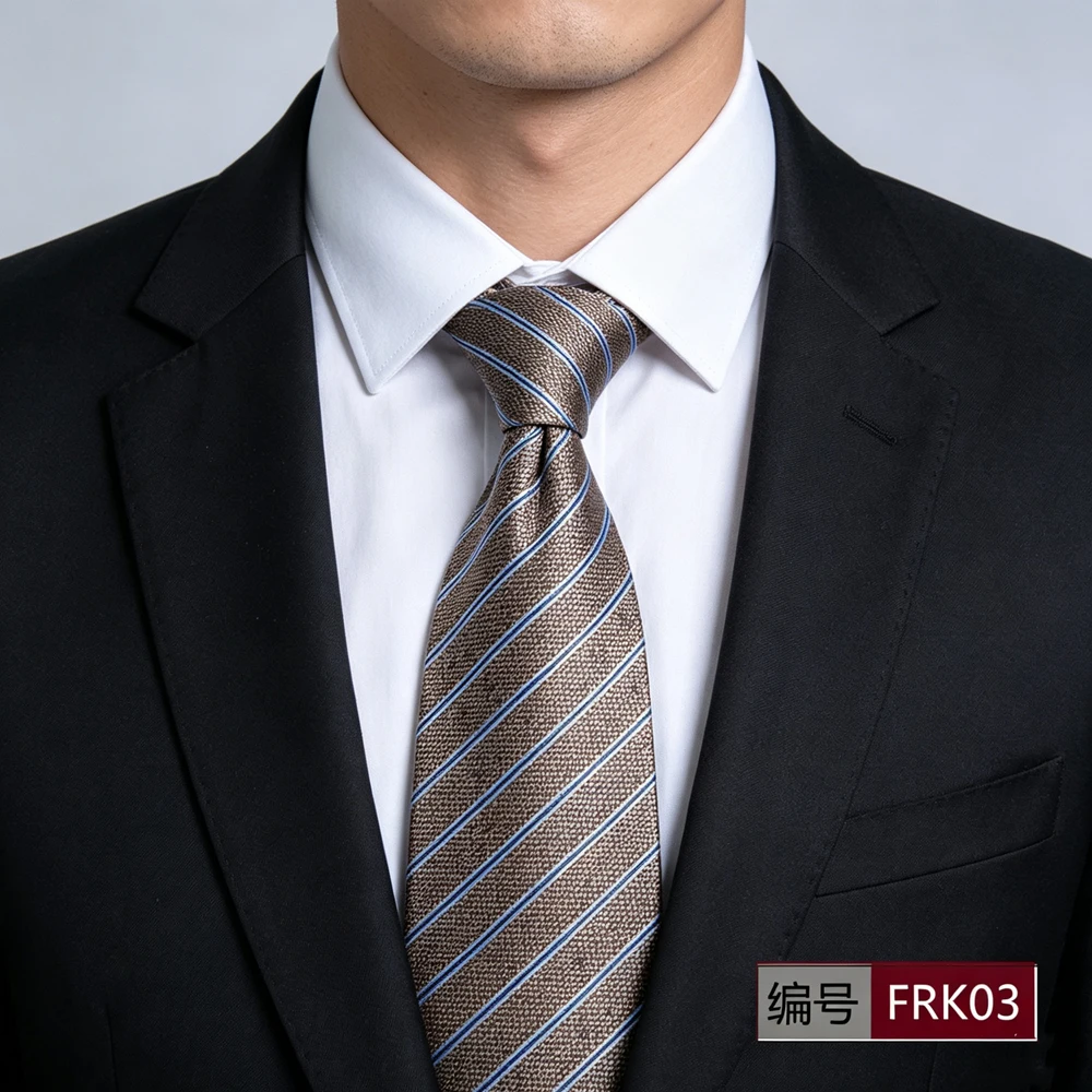 Gentleman 8cm Wide Necktie Khaki Base Light Blue Diagonal Striped Jacquard Woven Tie Business Office Groom Wedding Suit Shirt