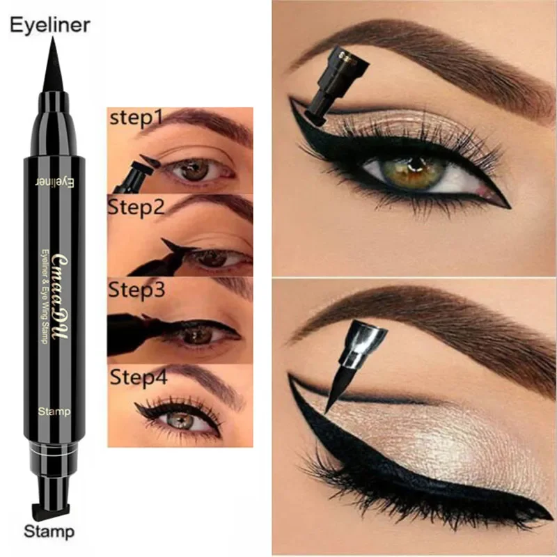 2 IN 1 Big Seal Stempel Flüssiger Eyeliner Stift Wasserdichter Doppelkopf Augen Liner Make-up Stempel Eyeliner Bleistift Dauerhafte Augenkosmetik