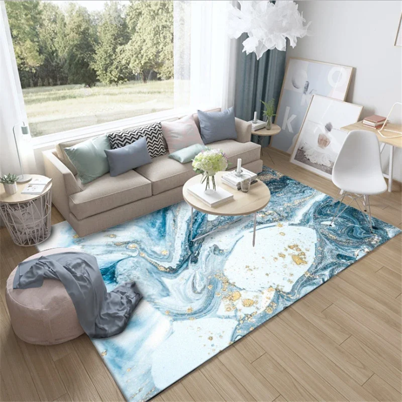 Nordic Abstract Blue Sea Marble Pattern Carpet Carpets For Living Room Bedside Blanket Area Rug Soft Study Room Rugs Floor Mats