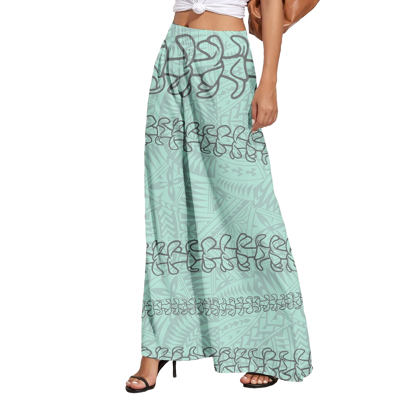 

Hawaii Tropical Floral High Waist Casual Maxi Pants Breathable Loose With Pockets Polynesian Wide Leg Pants For Women