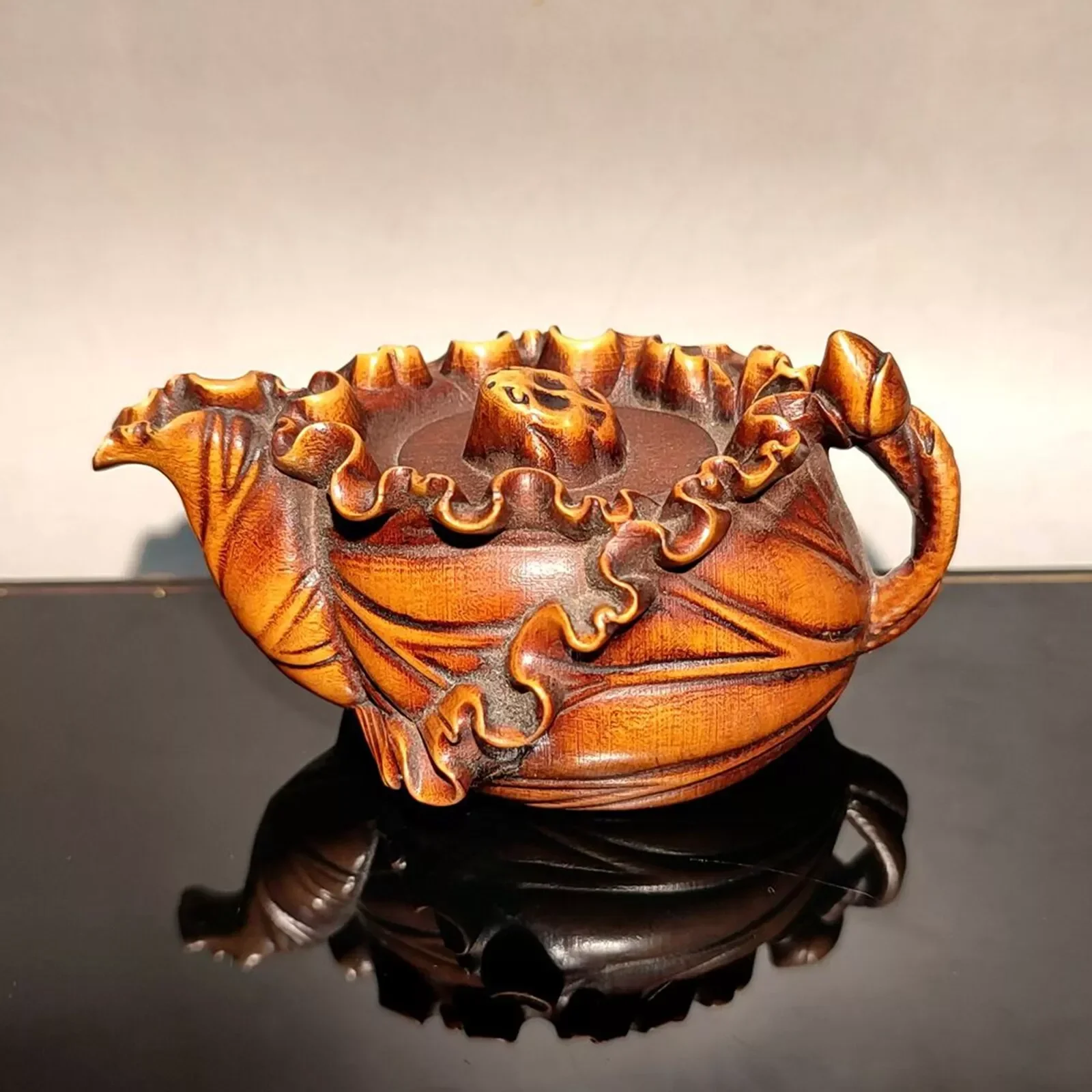Mahjong Luck Pot Playing Wooden Carved Wood Carving Pet Flower Desk Home Decor