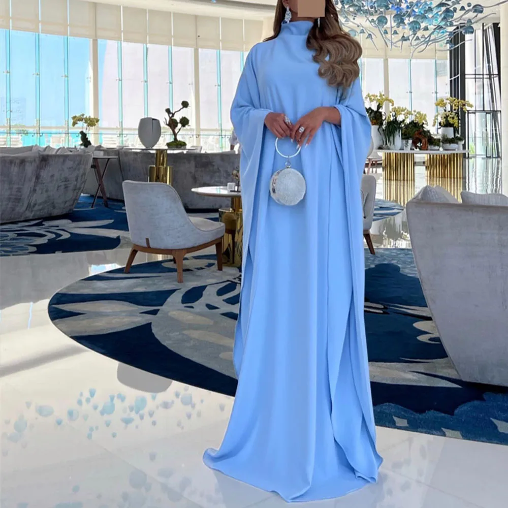 

Solid Color Prom Gown for Women High Collar Full Sleeves Floor-Length Sweep Train Evening Party Dresses فساتين مناسبة رسمية