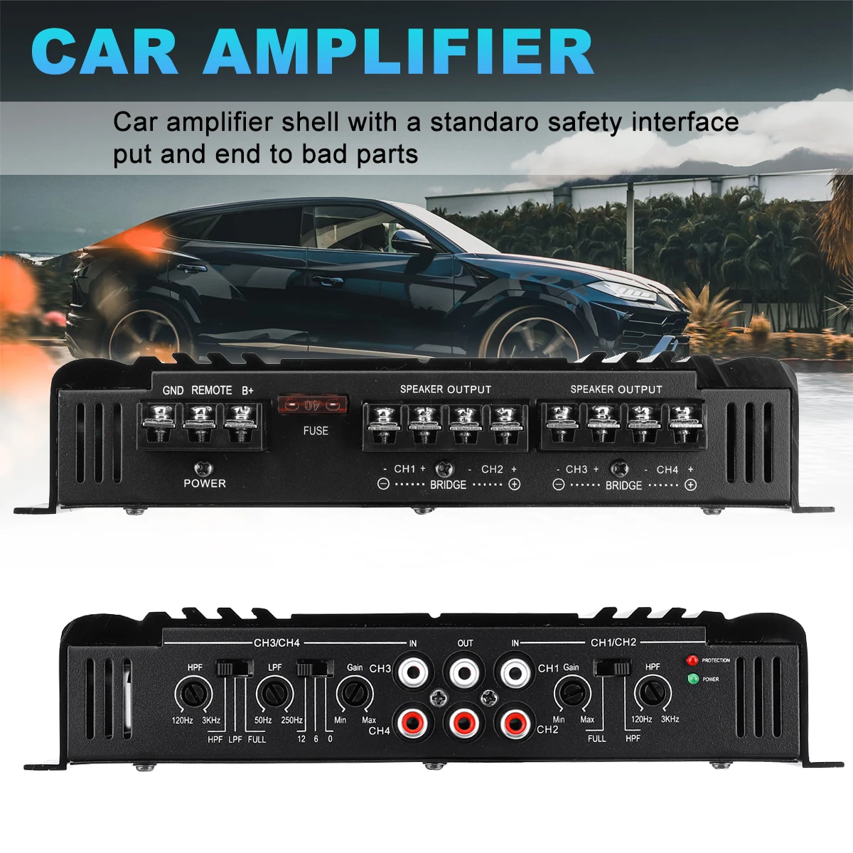 7900W 12V Slim bluetooth Power Amplifier 4 Channel Stereo Surround Speaker Amplifier Support FM Radio A/B Class Car Amplifiers