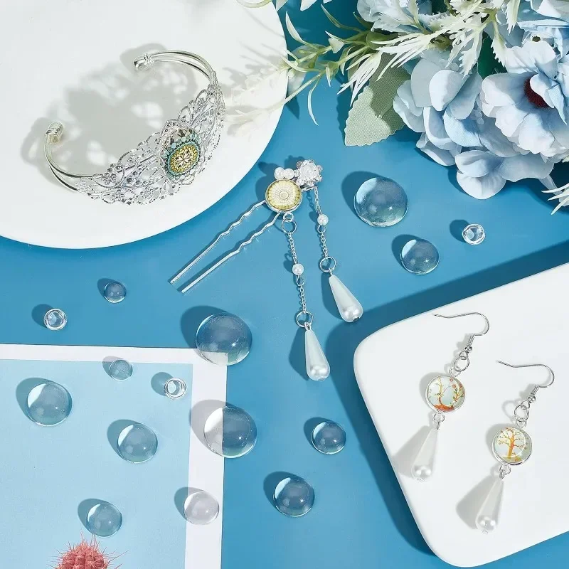 150pcs Transparent Glass Cabochons 7 Sizes Glass Dome Cabochons Clear Glass Pebbles Non-calibrated Round for Necklace Bracelets
