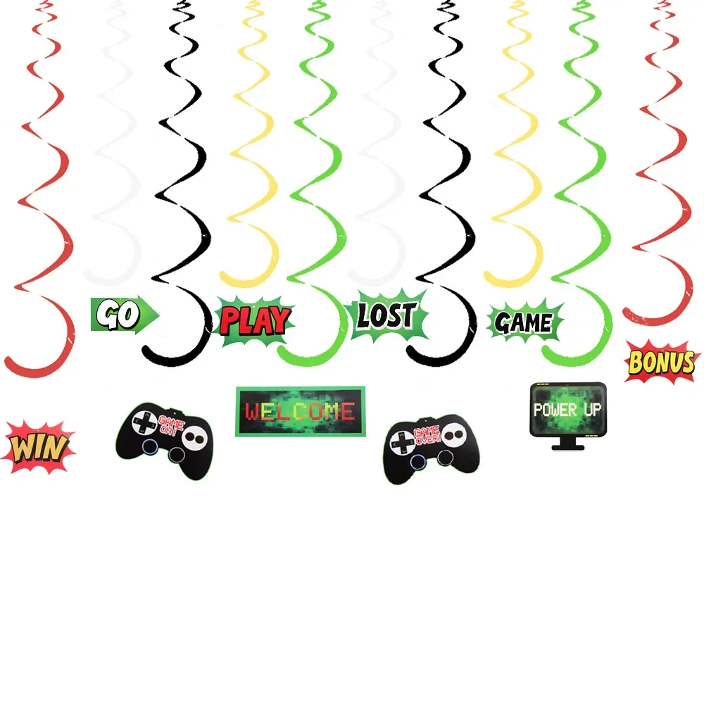 Play Games Theme Hanging Swirl Decorations DIY Spiral Ornaments for Kids Children Birthday Video Game Party Supplies