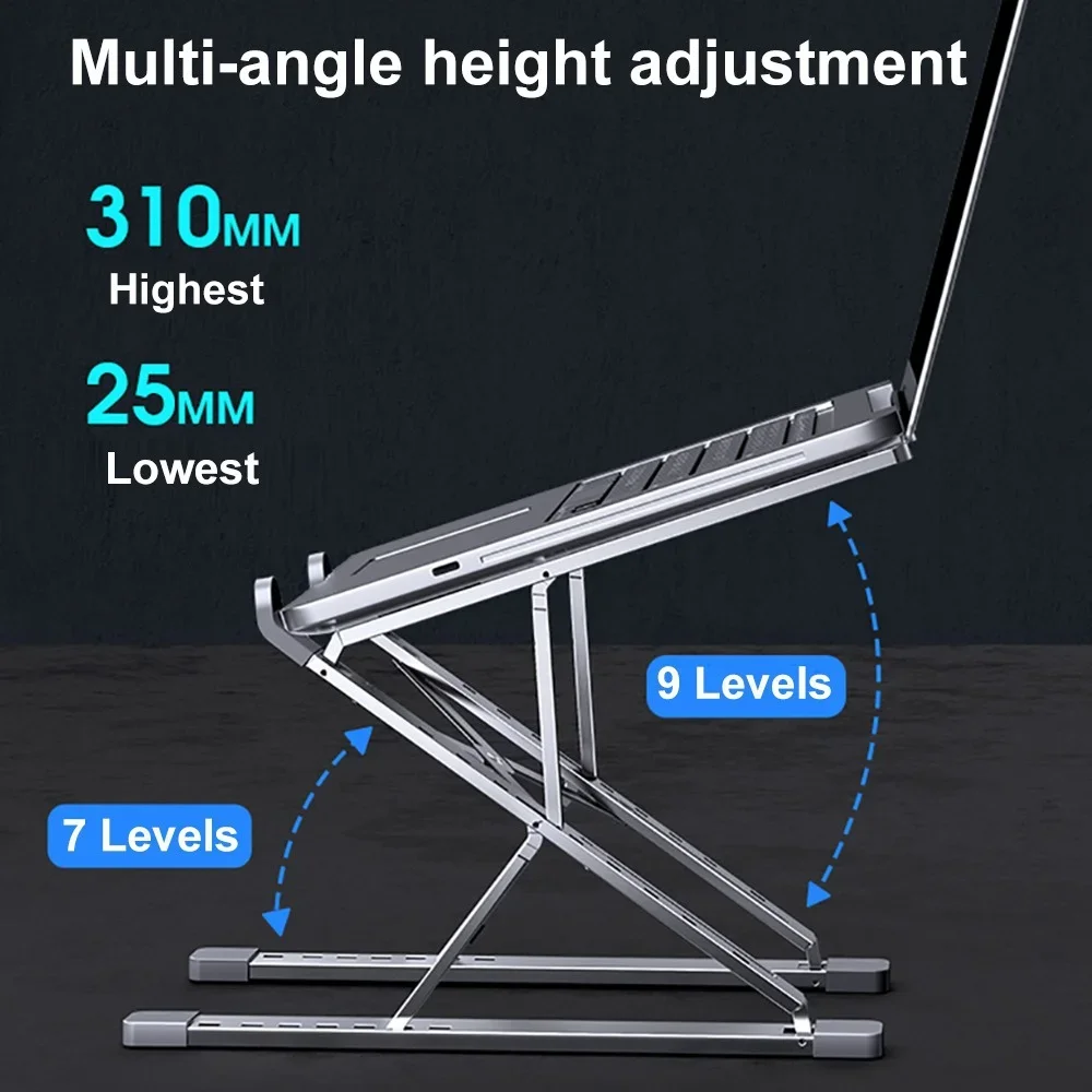 Soporte de escritorio para ordenador portátil, altura ajustable, soporte plegable de aluminio, elevador ergonómico, apto para viaje