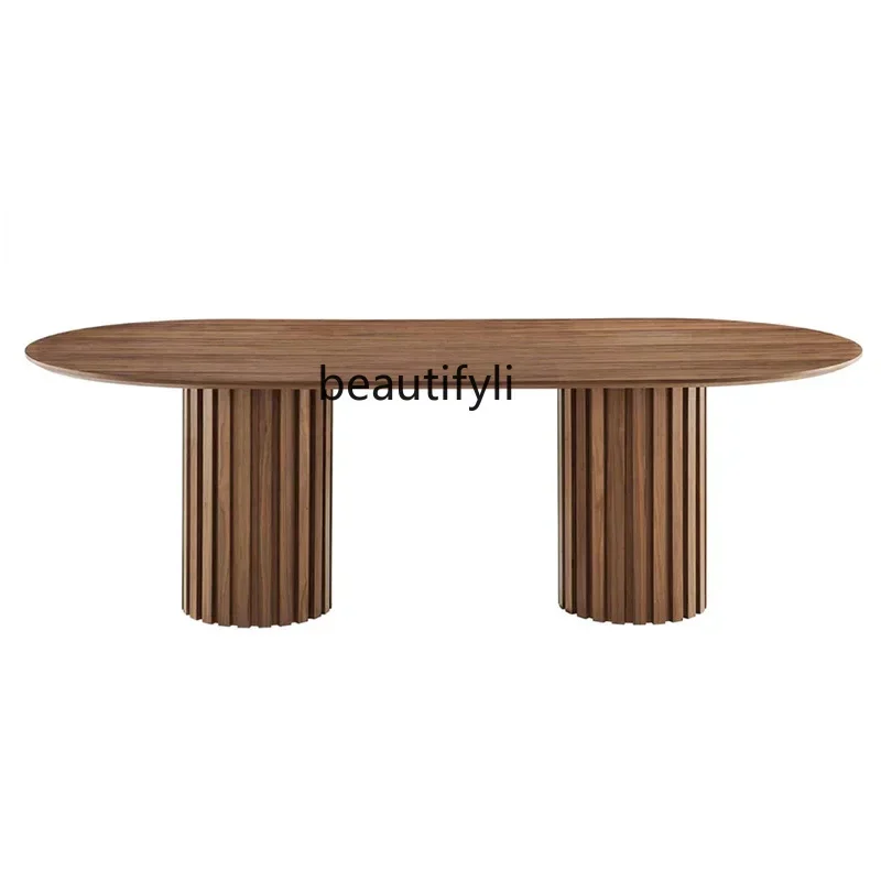 

Italian minimalist North American black walnut solid wood oval dining table designer Nordic