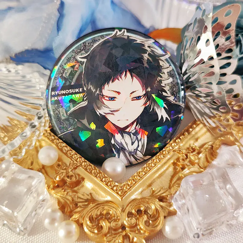 Bungo Stray Dogs Anime Figure, Dazai Osamu Nakajima Atsushi Nakahara Chuya rick Print Pins, Circular Laser Danemark ge Decoration