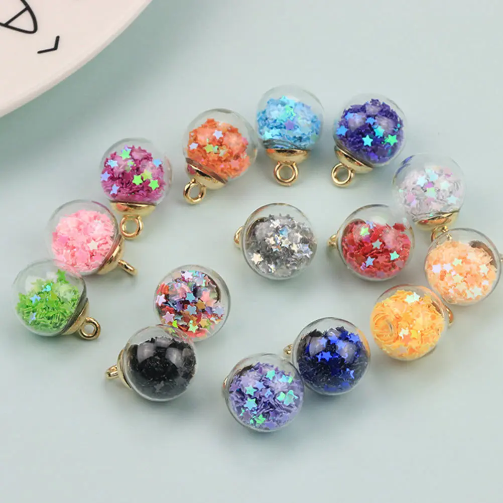 

50Pcs Glitter Star Glass Ball Pendants 16mm Durable DIY Charm Pendant for Jewelry Making Earrings Hair Accessories