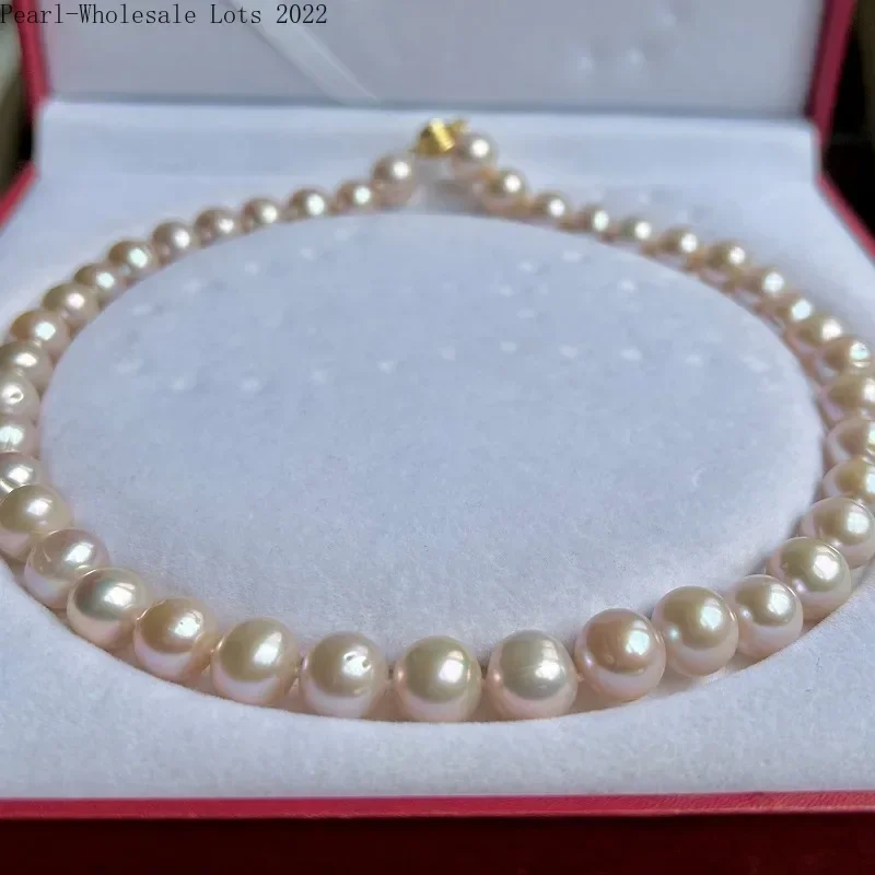 

Натуральное жемчужное ожерелье из золотисто-розового жемчуга 11-12 мм, застежка из стерлингового серебра 925 пробы