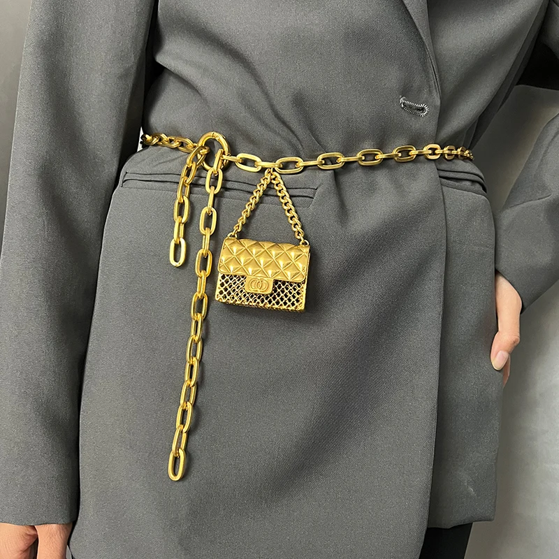 Fashion Gold Chain Belts For Women High Quaity Luxury Ear Phone Small Bag Metal Belt Adjustable Long Waistband Mini Bags