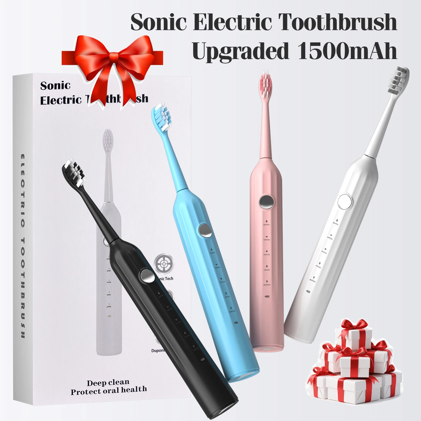 

Умная электрическая зубная щетка, перезаряжаемая, 5-режимная зубная щетка с акустической волной для взрослых, USB-зарядка с 8 насадками, длительный срок службы батареи