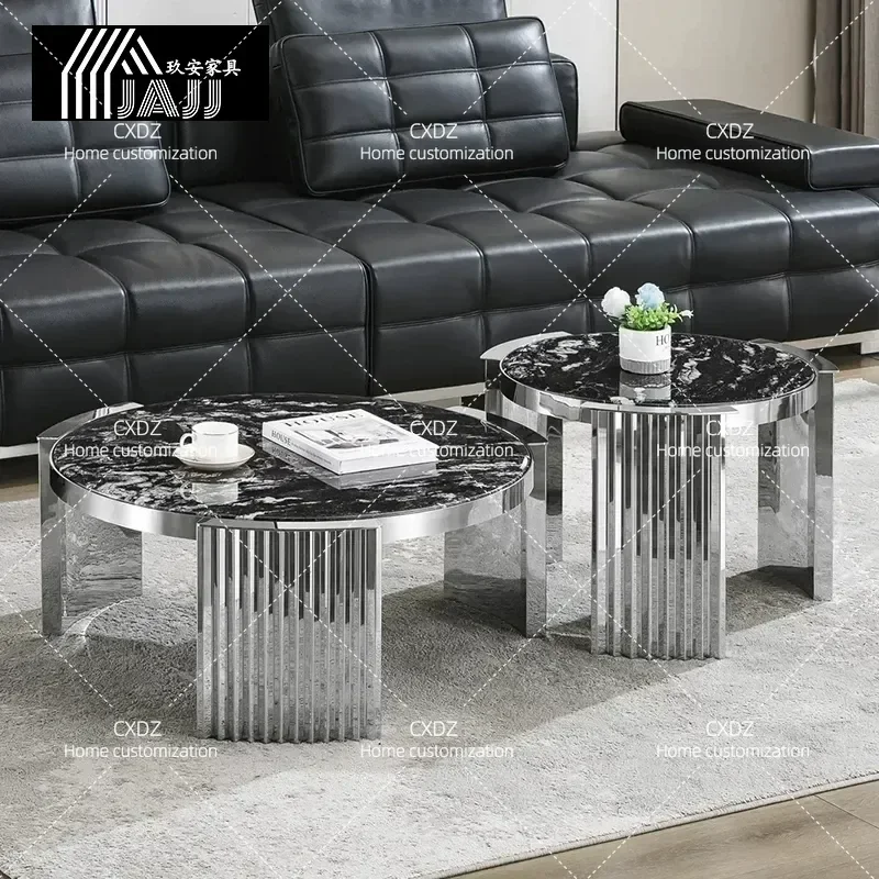 2025 New Natural Stone Snow Mountain Orchid Coffee Table Italian Minimalist Round Combination Side Table for Living Room