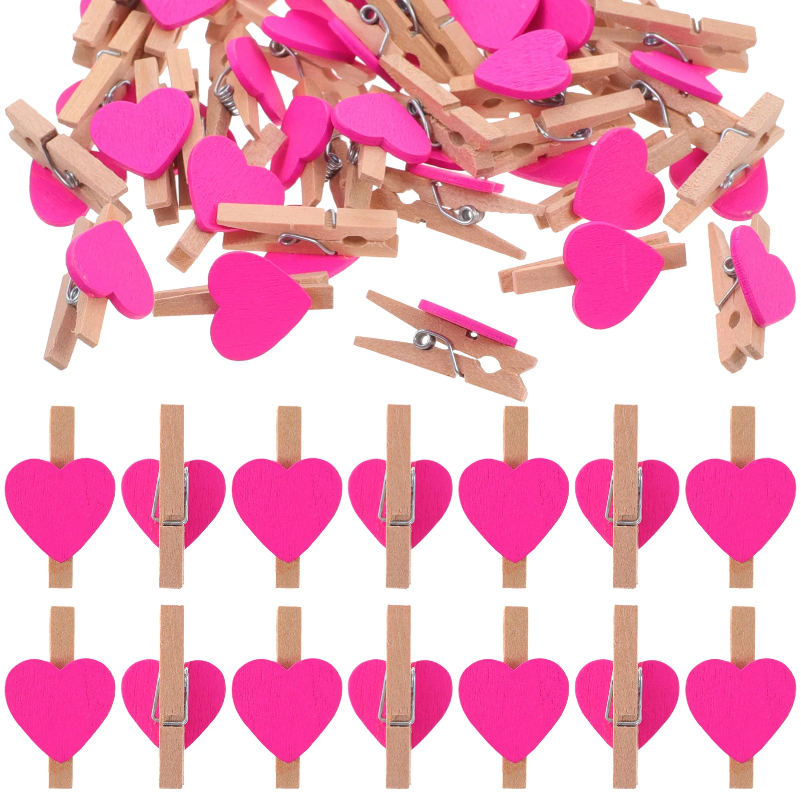 50pcs Love Wood Clips Beautiful Small Fixation Clips for Photo Painting (Rosy) Love Photo Clip Photo Wood Clip