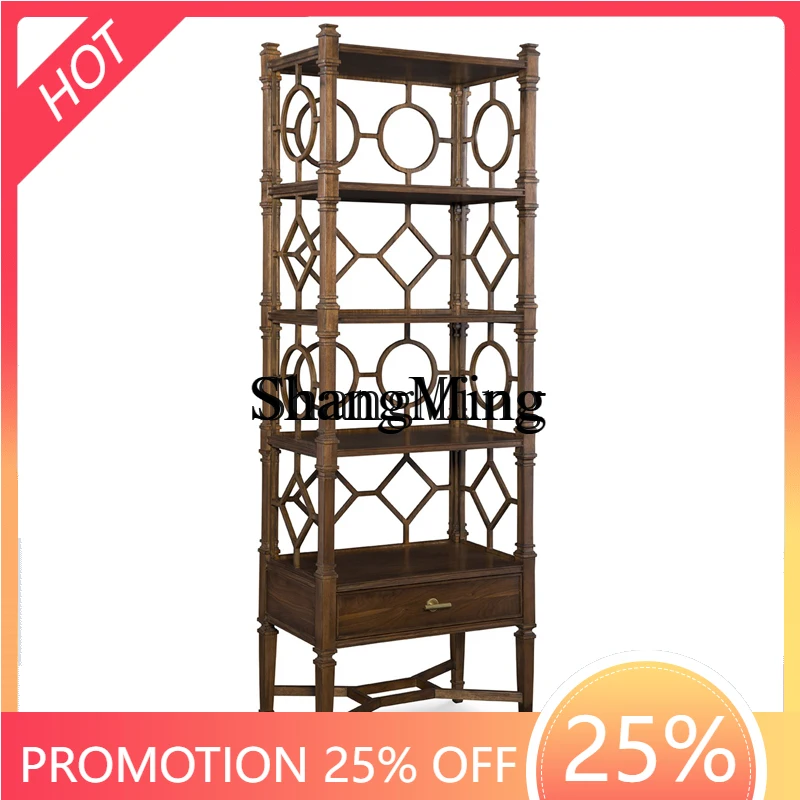 

Напольный стеллаж-комбинация в деревенском пасторальном стиле CL Bogu: деревянный резной книжный шкаф