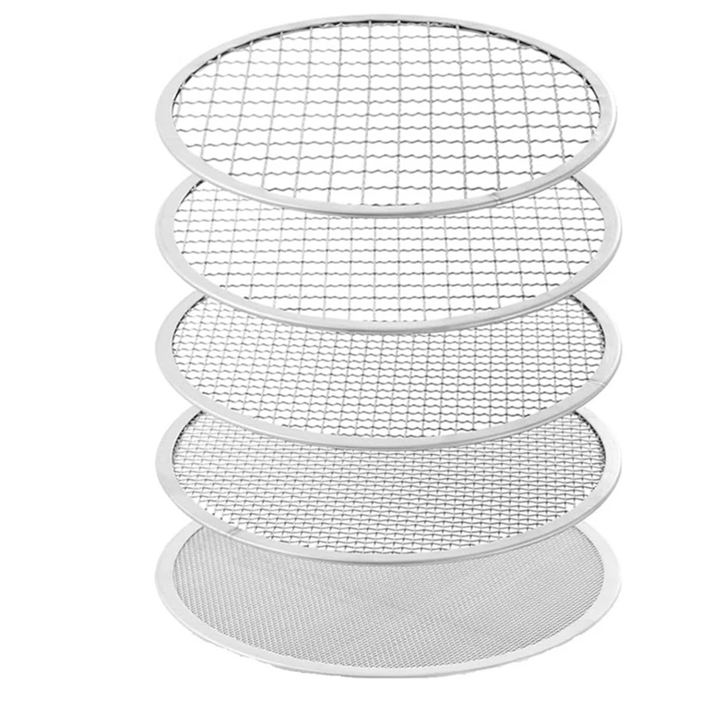 Soil Sifter Stainless Steel Riddle Sieve Set For Gardening With 5 Sizes 8In Diameter 1/3/6/9/12Mm Interchangeable Meshes Durable