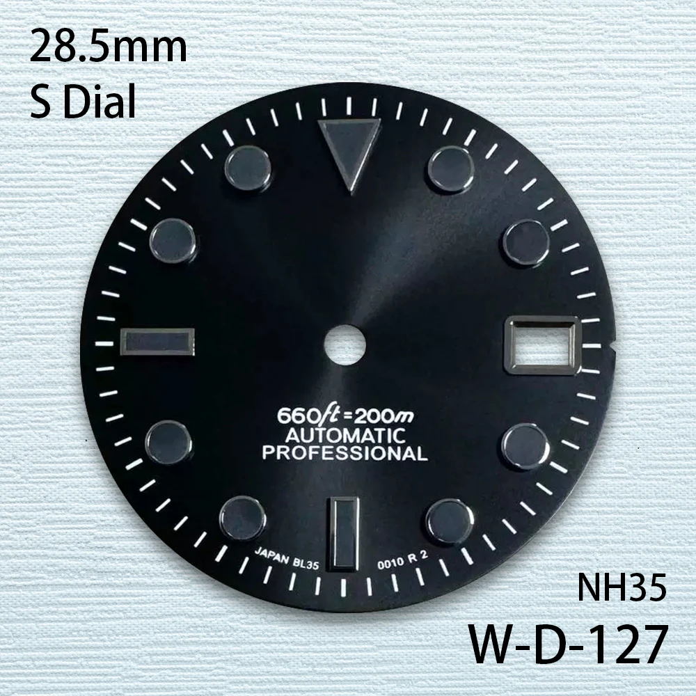 28.5mm S Logo SUB Dial Fit NH35/NH36/4R/7S Japanese Movement Black/White High-Quality Watch Modified Accessories