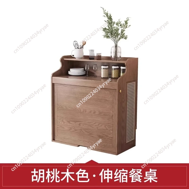 Nordic solid wood dining folding telescopic household small apartment invisible storage side cabinet multi-functional table