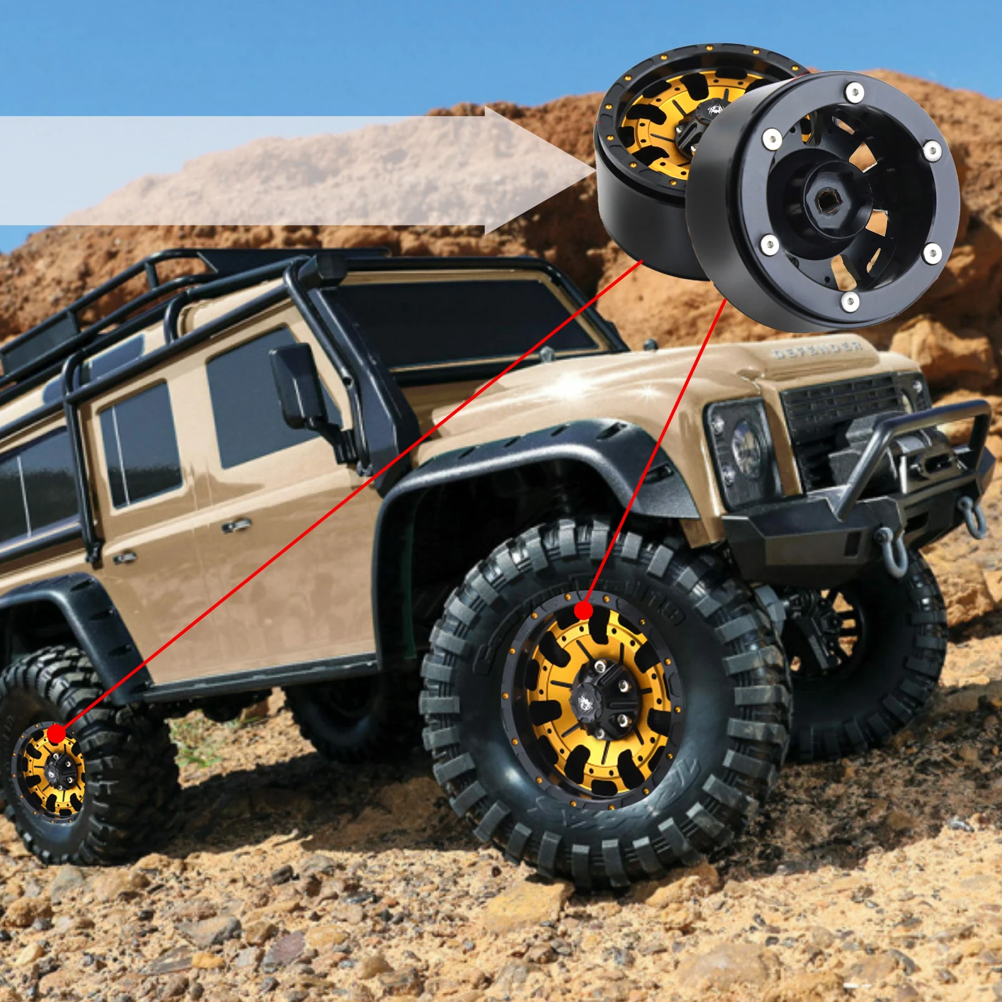 1.9 Beadlock Wheels Aluminium Alloy 4pcs for 1:10 RC Crawler Axial SCX10 SCX10 II TRX4 RC4WD D90 1.9\'\' Crawler Tires