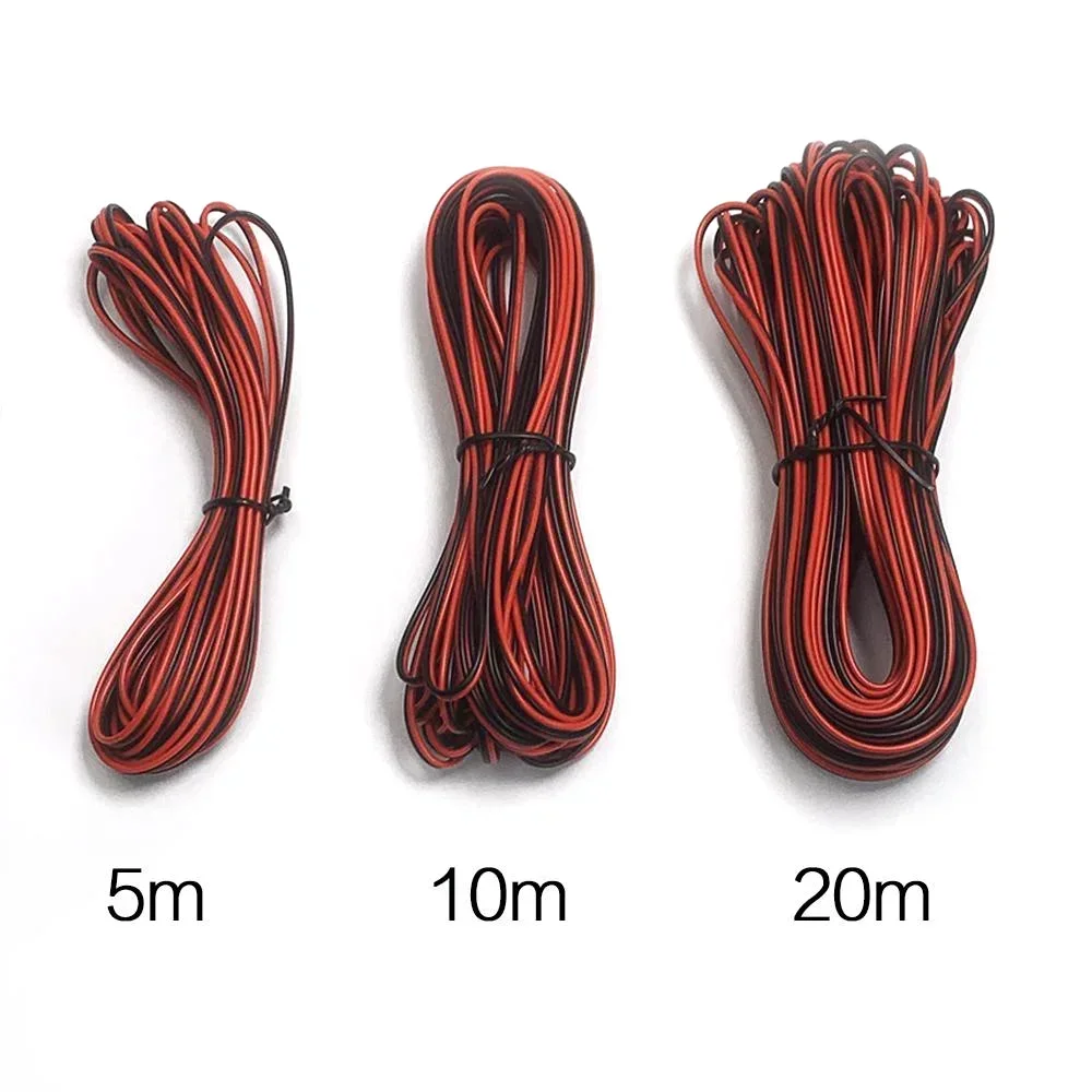 STONEGO 2-Pin LED Strip Extension Cable - 5m/10m/20m Lengths, Red & Black, 22AWG, for 3528/5050 Single Color LED Strips