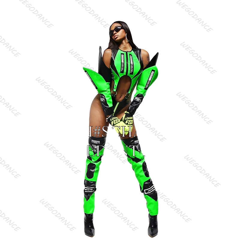 

Nightclub Bar Girl Group Gogo Sexy Motorcycle Sports Style Fluorescent Female DS Singer Performance Dress