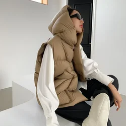 Chaleco con capucha de plumón de pato blanco para mujer, chaqueta holgada y versátil de estilo occidental, versión coreana, nuevo estilo, 2024