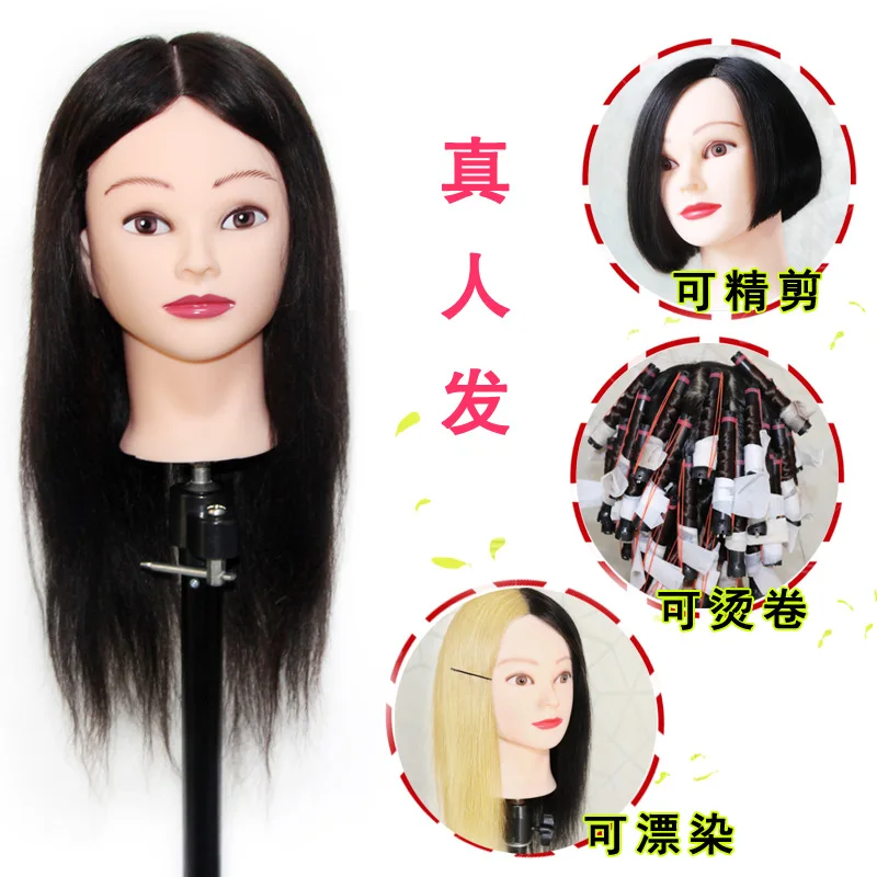 100% Real Hair Trainer Apprentice Practice Head Model Head Volume Bleaching and Dyeing Haircut Styling Hairdressing Doll Head