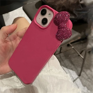 Luxus -Strass -Bow -Litchi -Muster -Leder -Telefonhülle, schöne Bowknot -Stoßdämpferweichkoffer für iPhone 16, 15, 14, 13, 12, 11 Pro Max 8 Hauptverkauf Batterie J16 - №3