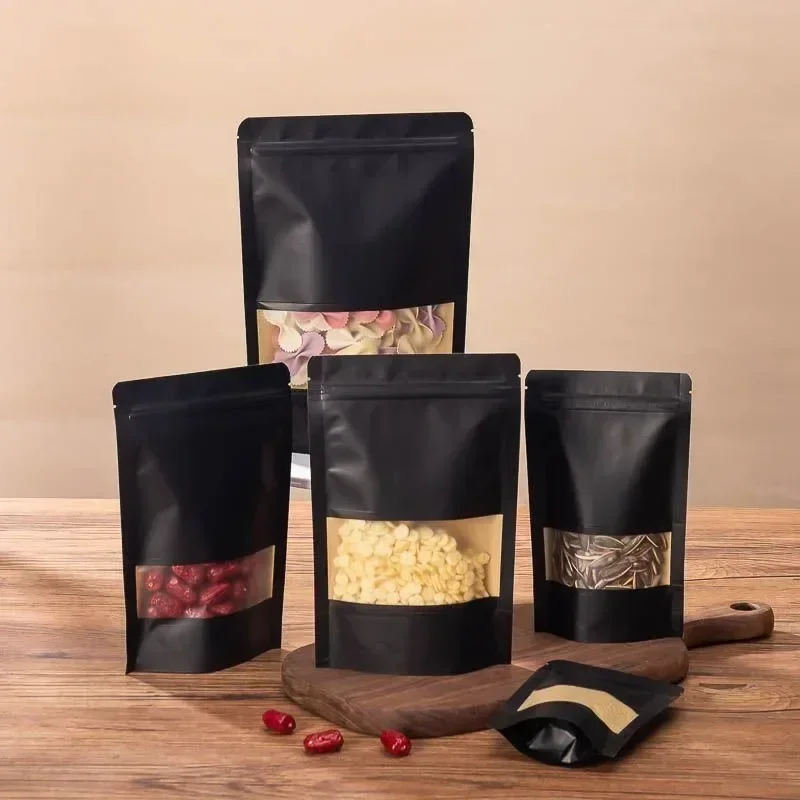 

50pcs Matte Window Kraft Paper Self Sealing Bag Stand Moisture-proof Durable Storage Bags Dried Beef Coffee Zipper Package Bag