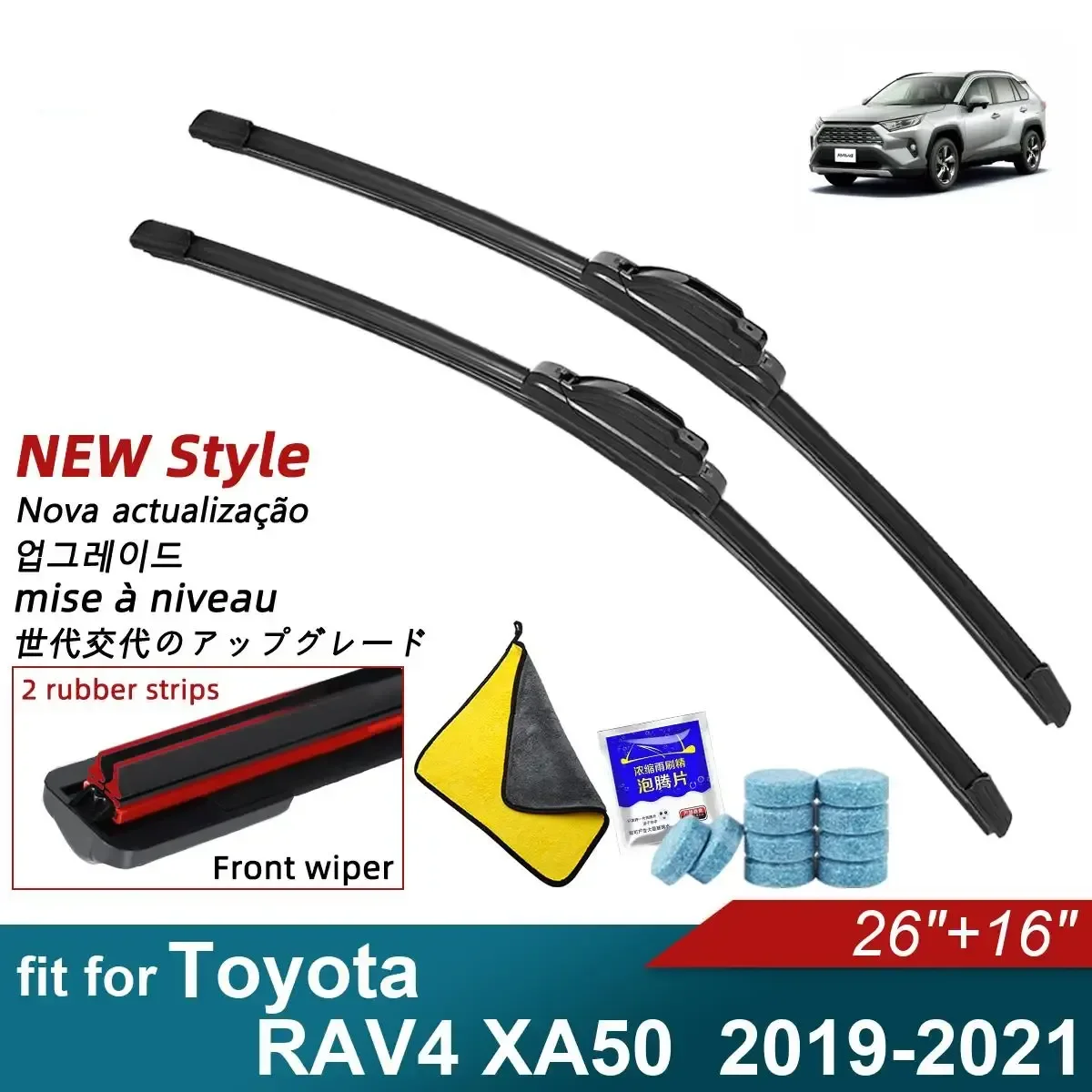 

Double Rubber Car Wiper Blades for 2019-2021 Toyota RAV4 XA50 Front Rear Windscreen Windshield Wipers Car Accessories