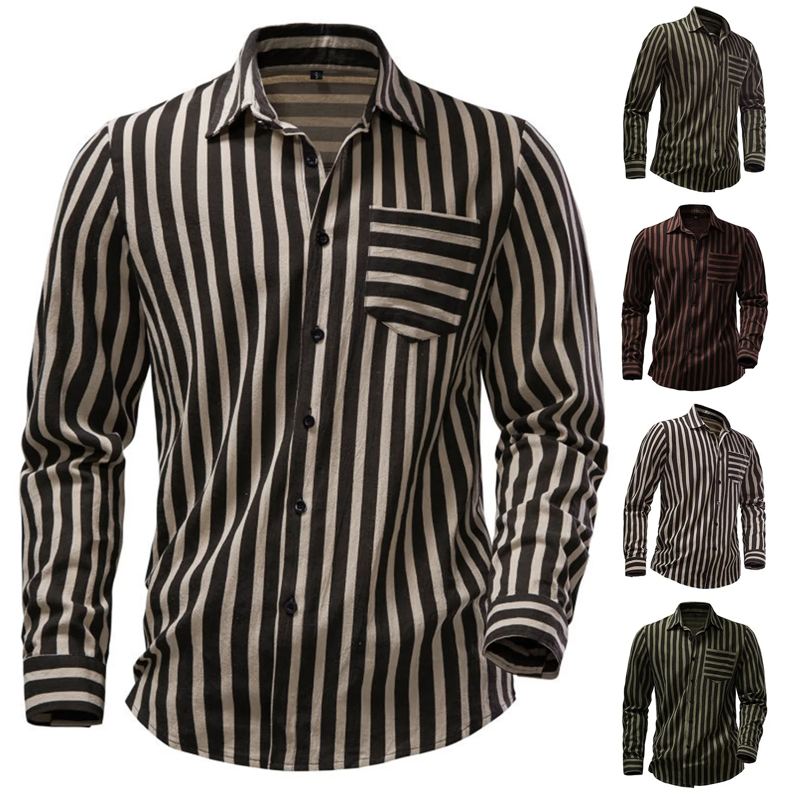 Mode Heren Katoenen Linnen Shirts Lente Zomer Mannelijke Kleding Knoop Business Shirts Casual Streep Revers Kraag Tops