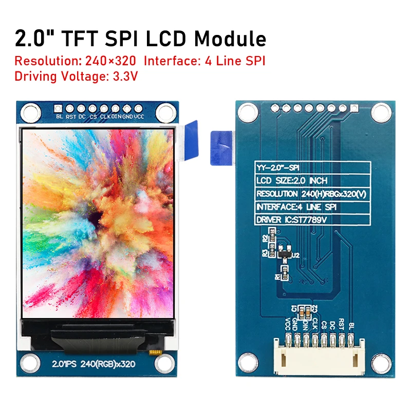 2.0 Inch TFT Display Module-With connector 240*320 ST7789V2 Driver 4-Line SPI HD LCD Screen 8PIN