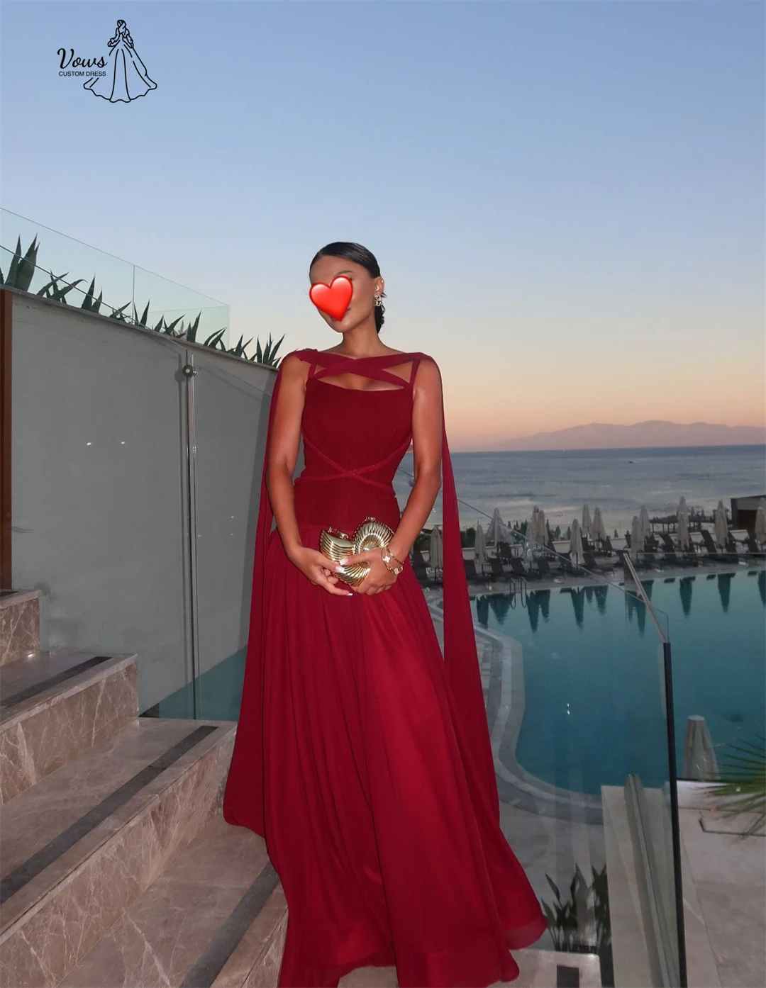 فساتين سهرة مصنوعة حسب الطلب من Vows فساتين حفلات نسائية أنيقة للسيدات 2025 شريط أحمر للسيدات فستان شيفون للحفلات الراقصة فاخر 2025