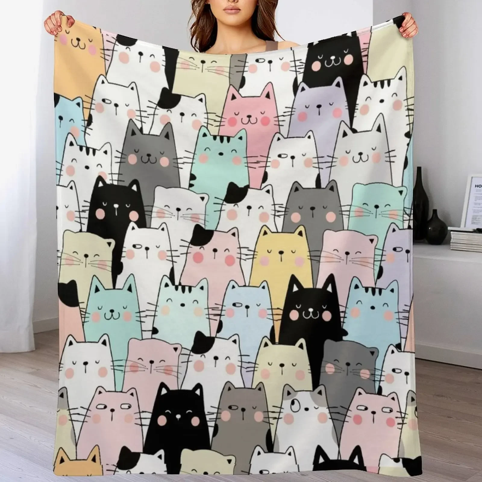 

Colorful Cats Throw Blanket Warm Soft Plaid Moving For Baby Blankets