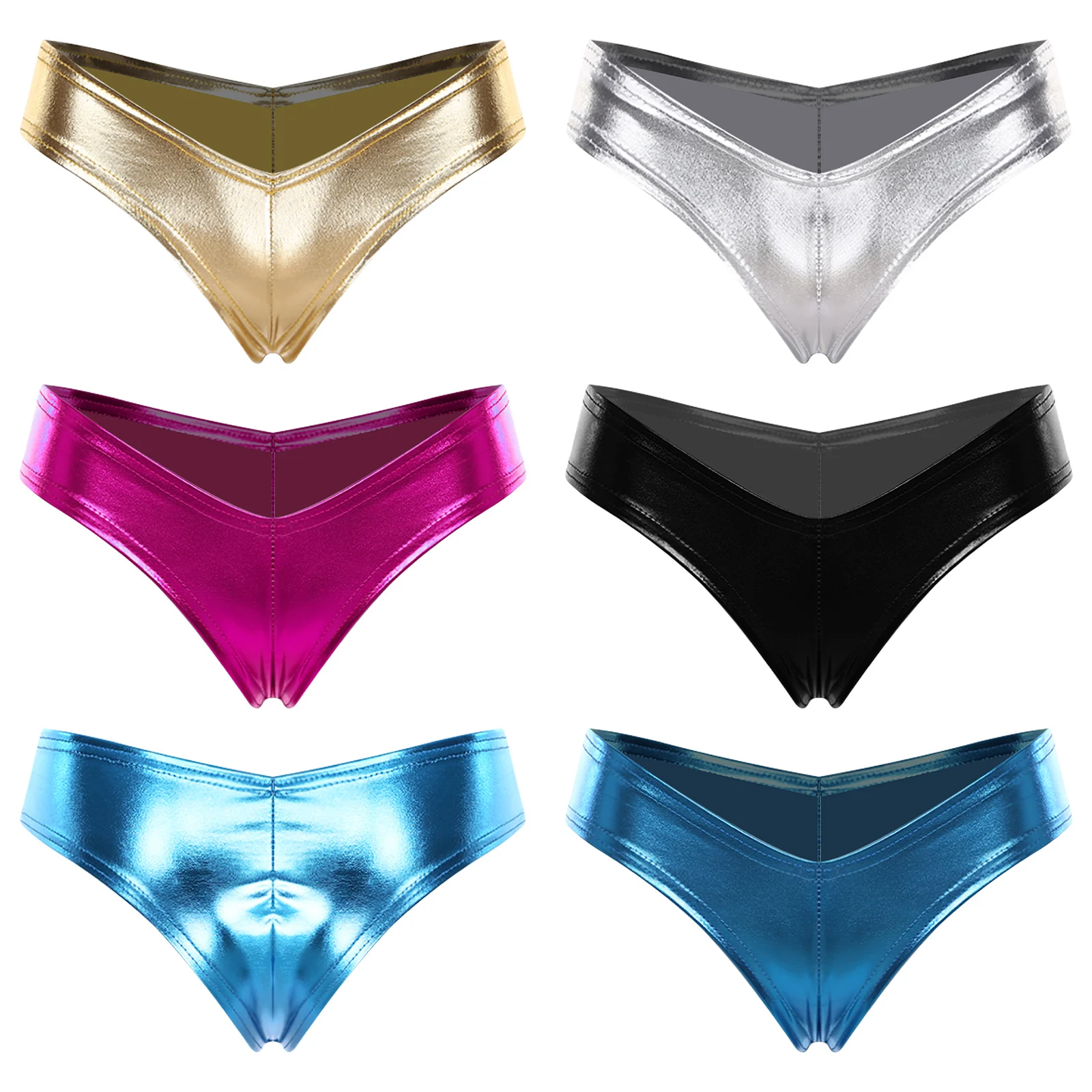 Women Metallic Shiny Mini Bikini Briefs Shiny Leather Underwear Shorts High Waist Narrow Crotch Booty Panties Lingerie Club Wear