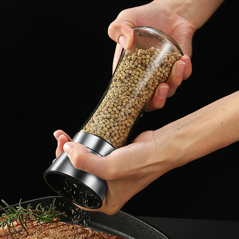 Premium Stainless Steel Pepper Grinder, Durable Glass Body, Adjustable Coarseness Handheld Spice Mill