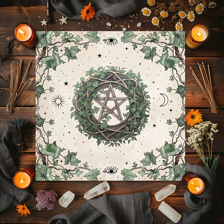 1pc Celestial Altar Cloth with Mystical‑Eye Design, Magic Wiccan Cloth for Readings, Moon‑phase Ceremonies and Meditation Spaces