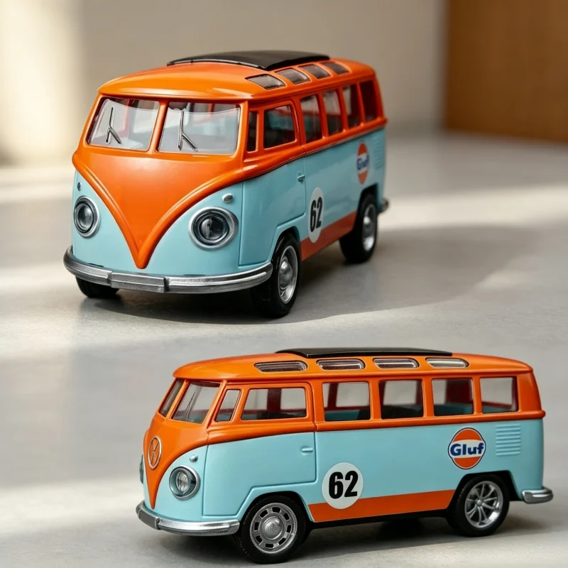 1:36 Scale vintage Bus Die-Cast Model, Retro Realistic Van Toy, Pull-Back Car, Collectible Display Gift