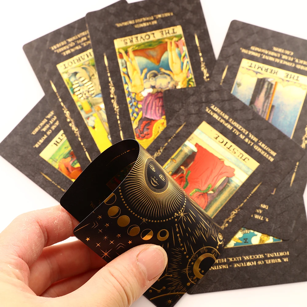 Tarjeta de tarot de aluminio dorado de plástico, tarjeta de jinete en inglés, juego impermeable, póquer, adivinación, chica, juego de mesa de