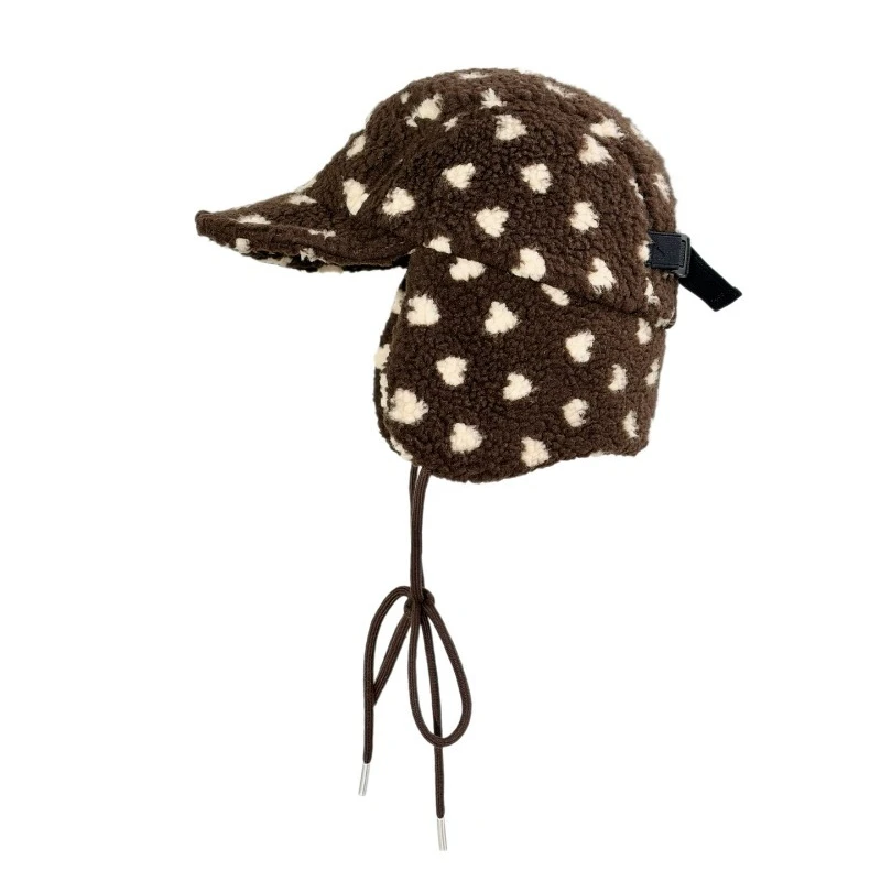 Koreanische Version Polka Dot Plüsch Baseballkappe für Männer und Frauen, Bombermütze, Winter Lammwolle, warm, Outdoor, Ohrenschutz, Pilotenmütze – Detail 6