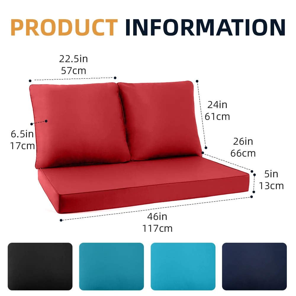 Double sofa cushion with seat cushion Sofa cushion Outdoor splash-proof cushion Patio cushion; multicolor